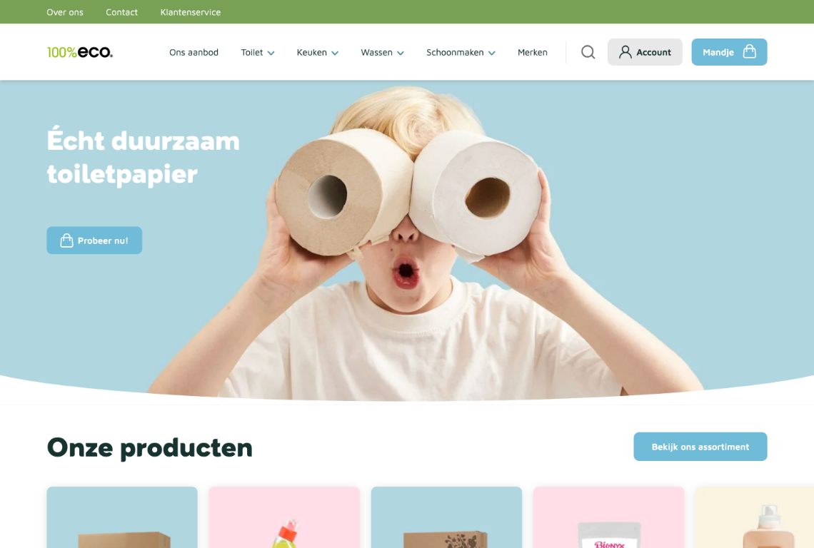 desktop afbeelding van de website van 100 procent eco