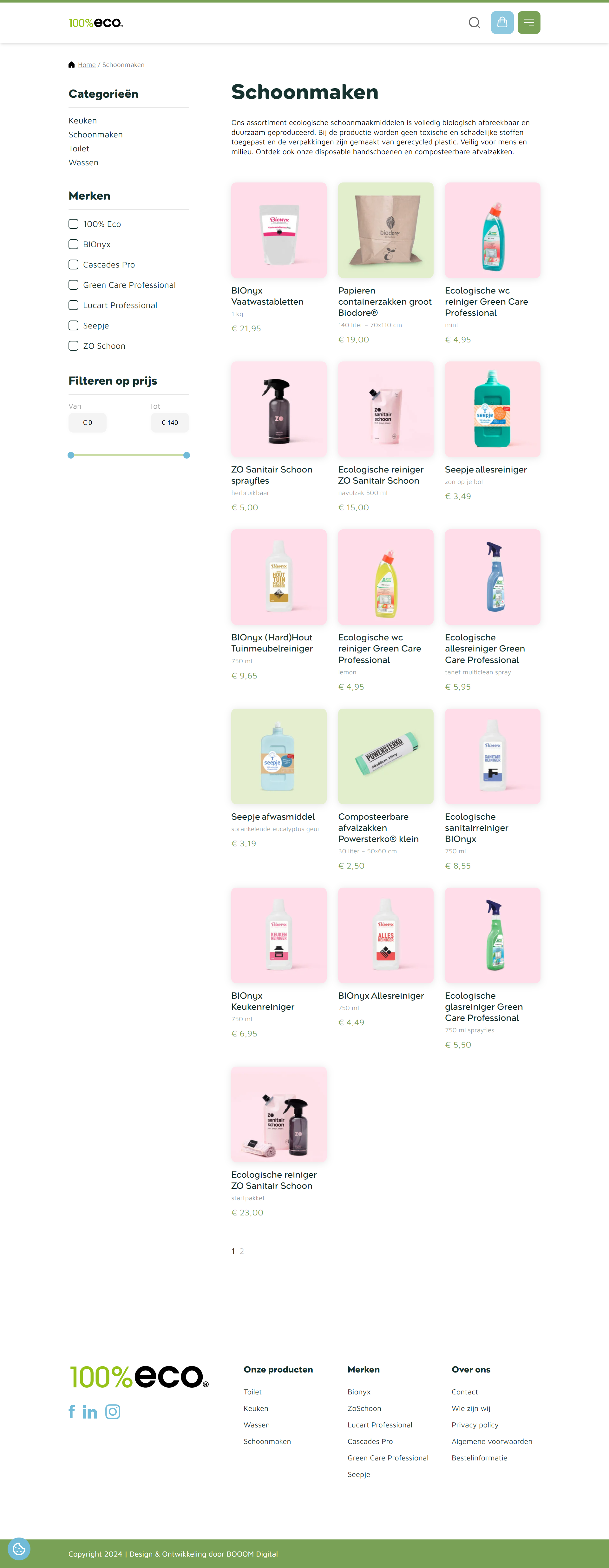 Afbeelding van de webshop pagina schoonmaak artikelen van 100 procent eco